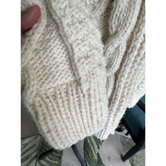 Y2K Native Knit Nordic Hand Made Sweater Wool Chunky Fisherman Sz M Hood Beige - Picture 6 of 8